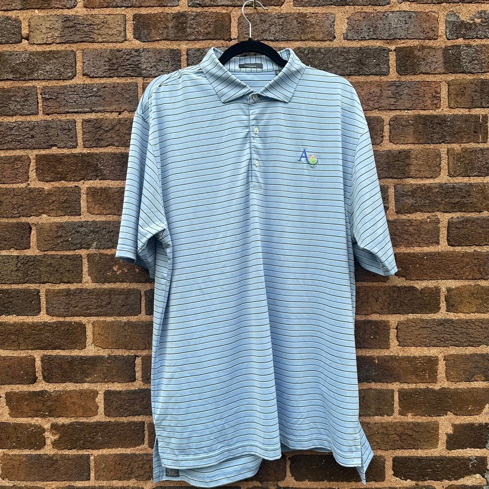 Turtleson Men's XL Blue Striped Performance Golf Polo Shirt Arcola Embroidered